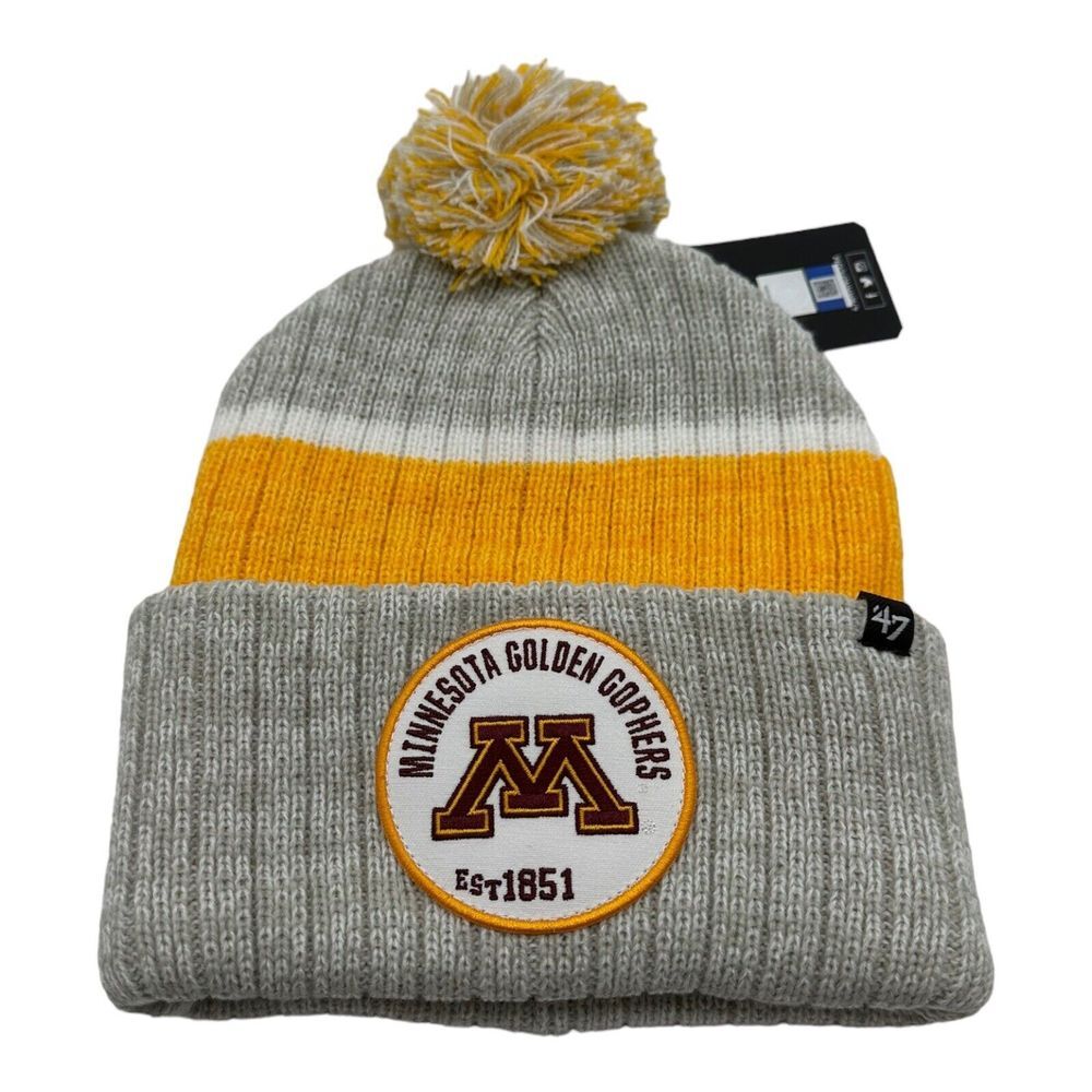 47 Brand Minnesota Golden Gophers NCAA Knit Winter Beanie Hat Cap Pom Cuffed NWT